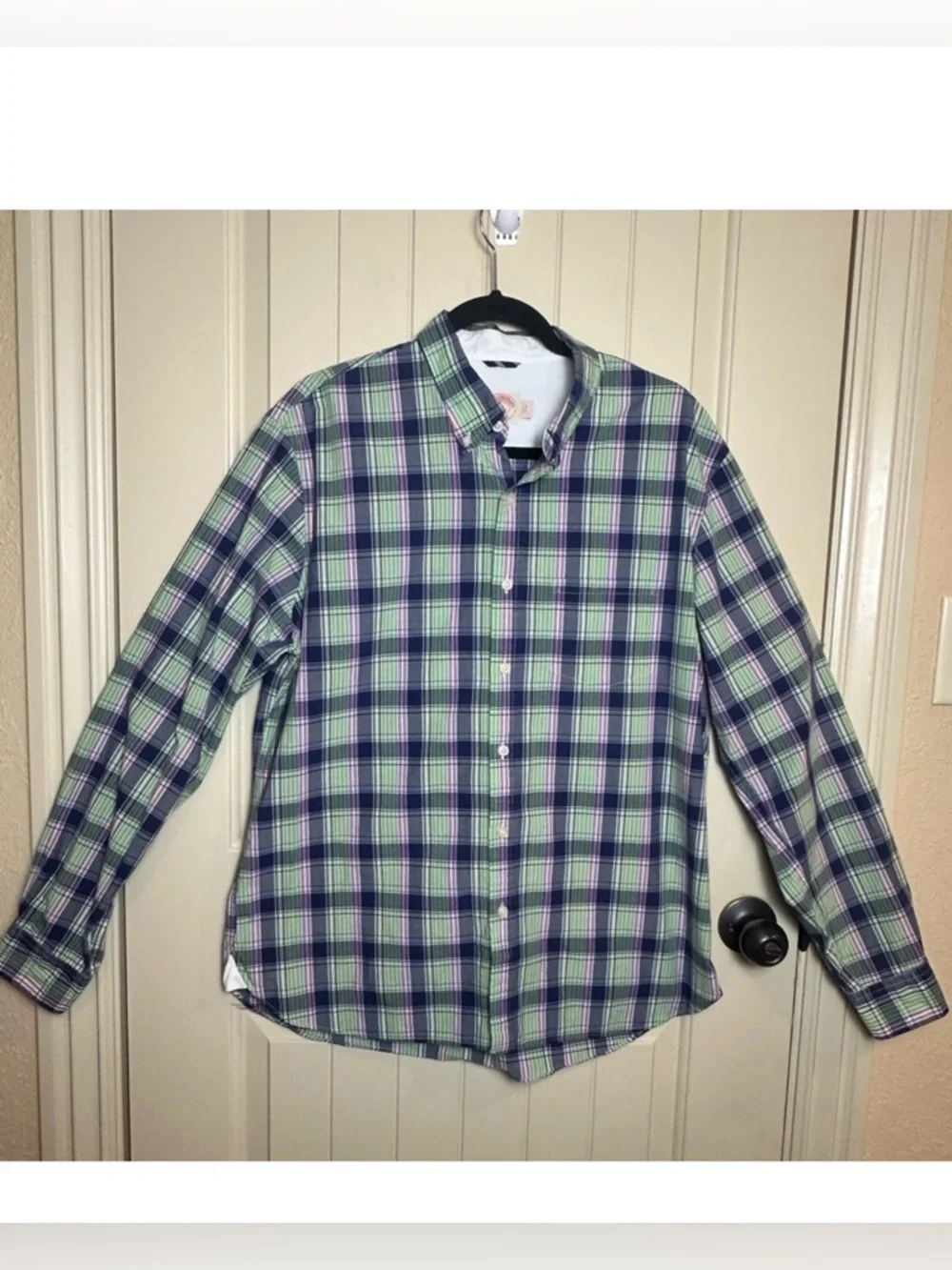 Brooks Brothers Button Up Shirt XXL Long Sleeve Blue Green Plaid 100% Cotton
